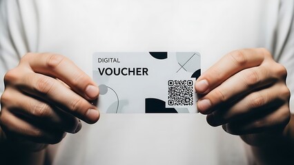 Person holding digital voucher card.