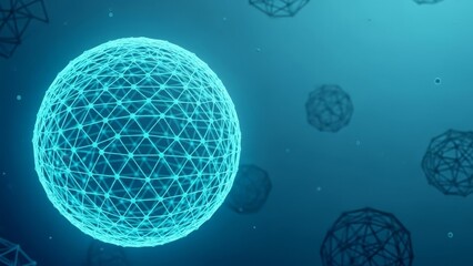 A futuristic digital illustration of a glowing blue sphere with geometric patterns