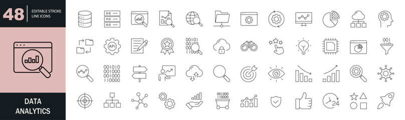 Data analytics icon set. Editable line icons. Vector illustration.  © hook 