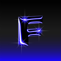 Glossy 3D letter F with holographic finish. Y2K font in iridescent liquid metal. Isolated vector render for contemporary retro-futuristic design