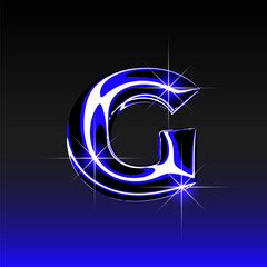 Glossy 3D letter G with holographic finish. Y2K font in iridescent liquid metal. Isolated vector render for contemporary retro-futuristic design