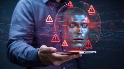 Artificial intelligence showing potential risks and security threats on a digital device
