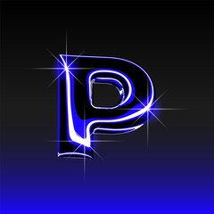 Glossy 3D letter P with holographic finish. Y2K font in iridescent liquid metal. Isolated vector render for contemporary retro-futuristic design