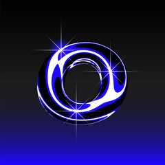 Glossy 3D letter O with holographic finish. Y2K font in iridescent liquid metal. Isolated vector render for contemporary retro-futuristic design