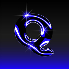 Glossy 3D letter Q with holographic finish. Y2K font in iridescent liquid metal. Isolated vector render for contemporary retro-futuristic design