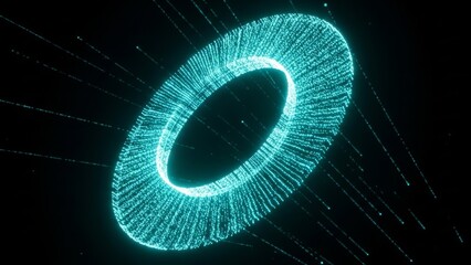 A glowing blue ring of light particles in a dark space