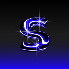 Glossy 3D letter S with holographic finish. Y2K font in iridescent liquid metal. Isolated vector render for contemporary retro-futuristic design