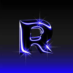 Glossy 3D letter R with holographic finish. Y2K font in iridescent liquid metal. Isolated vector render for contemporary retro-futuristic design