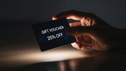 Hand holding gift voucher card closeup.