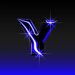 Glossy 3D letter Y with holographic finish. Y2K font in iridescent liquid metal. Isolated vector render for contemporary retro-futuristic design