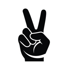 Vector illustration icon black hand making peace sign isolated on white background with fingers up