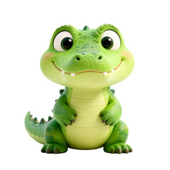 Fototapeta premium [Transparent Background PNG]Cute 3D Green Cartoon Crocodile Character