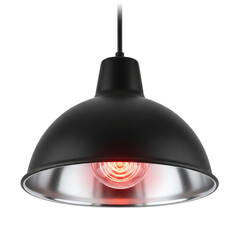 Industrial black pendant heat lamp with red glow