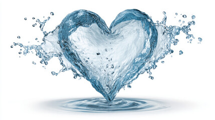 Water splash heart love romance freshness purity health clean blue liquid shape creative abstract concept reflection splash droplet ripple symbol emotion passion energy hydration wellness nature