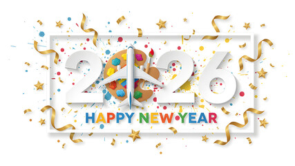 Fototapeta premium Celebratory 2026 new year's eve countdown with confetti and stars