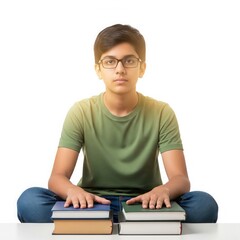 Indian Student with Books on White Background &ndash; Knowledge and Learning Concept