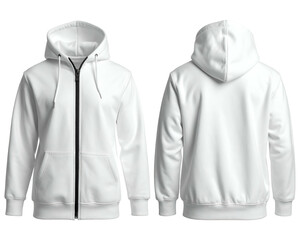 White zipped hooded sweatshirt with front and back views