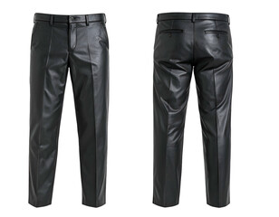 Sleek black faux leather dress pants shown front and back