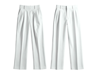 Crisp white pleated wide-leg trousers shown front and back