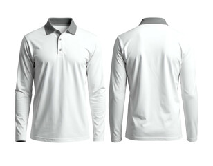 White long-sleeve polo shirt with grey collar, front & back views