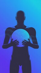 Naklejka premium Human holding globe with tech circuit