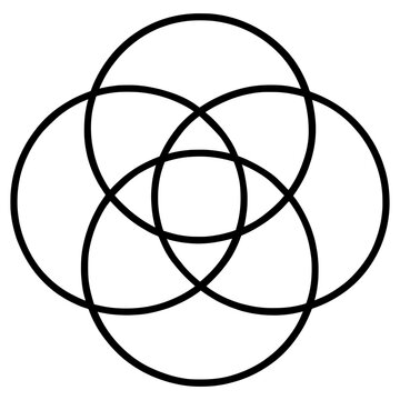 Overlapping circles create a symmetrical pattern in black outline