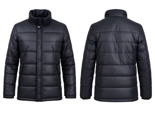 Padded dark blue jacket, front and back view