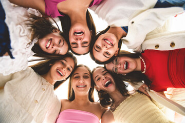 Group Of Teenage Girlfriends on studio white background