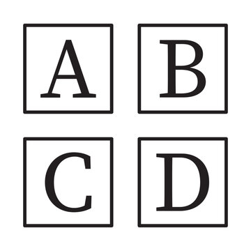 abcd characters. abcd letter black and white. first 4 alphabet. the ABCD letters of the english alphabet on a white isolated background