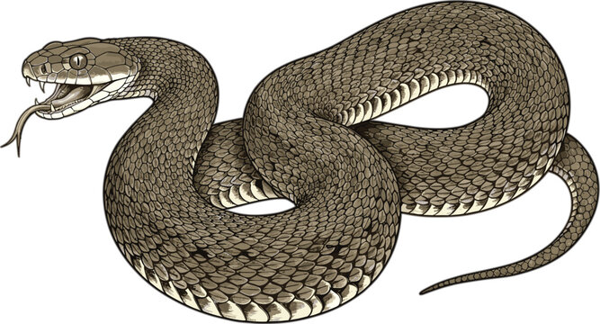 Detailed realistic snake vector illustration with coiled body and open mouth, high detail scale texture perfect for wildlife art, education, and graphic design