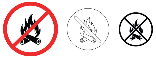 No campfire sign vector illustration, fire ban symbol for forest safety, wildfire prevention warning icon design.