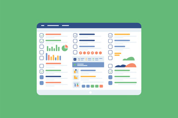 Digital dashboard displays various analytical charts and organized task.