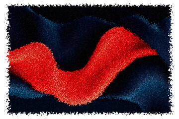 Elegant Crimson Flowing Ribbon Intertwined With Dark Navy Silk Textures for Luxurious Background, Made of cubes

