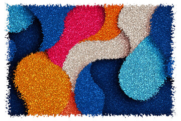 Colorful Interlocking Organic Shapes With Paper Grain Texture in Magenta Orange and Blue Tones, Made of cubes
