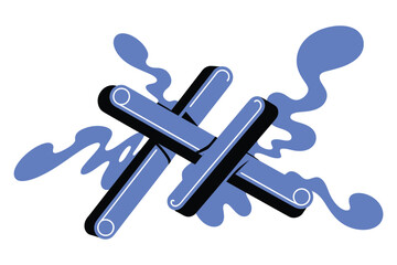 Hashtag symbol rendered in blue with stylized ink splatters suggests social.