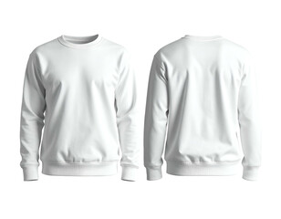 Two blank white crew neck long sleeve sweatshirts, front & back