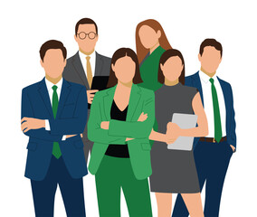 Diverse group of professional business people stand together showing strong.