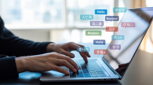 Seamless global communication with online language translation software on a laptop - Powered by Adobe