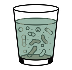 Glass of contaminated water displays various harmful microorganisms.