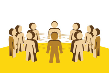 Group of stylized figures connected by thin lines illustrates strong social.