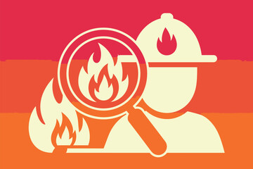 Firefighter icon observed through a magnifying glass indicates safety.