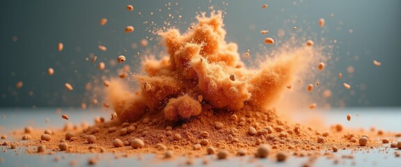 Clay powder cloud with seeds suspended mid-air (freeze motion)