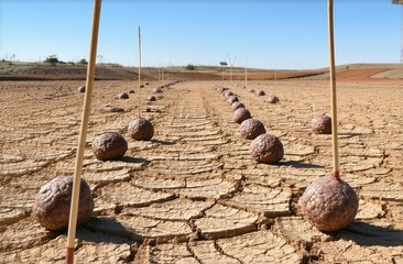Seed balls deployed in drought area. guerrilla gardening, ecological restoration, urban greening
