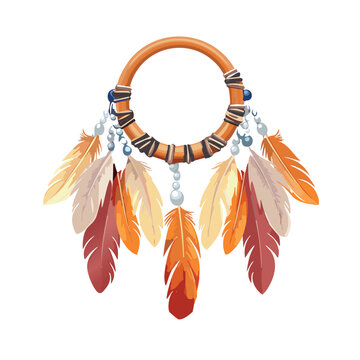 taino indian arm band with two long feathers hanging down from band with beads