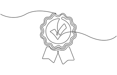 Winner award badge with tick checkmark continuous line drawing animation.