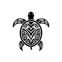 Stunning black turtle with tribal shell design on white background