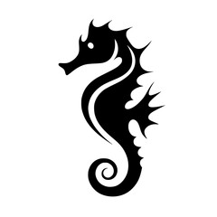 Elegant black seahorse silhouette on white background
