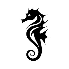 Stunning black seahorse silhouette with curved tail and spiky back