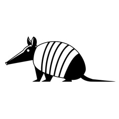 Armadillo in profile with distinctive black and white stripes