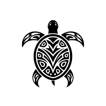 Stunning black turtle with tribal shell design on white background